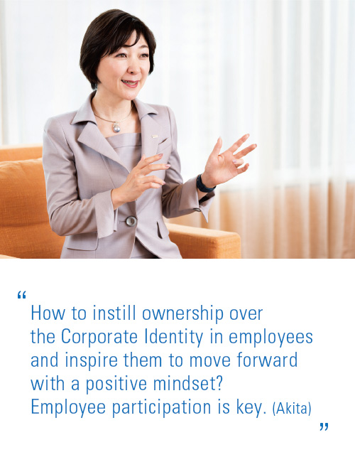 How to instill ownership over the Corporate Identity in employees and inspire them to move forward with a positive mindset? Employee  participation is key. (Akita)