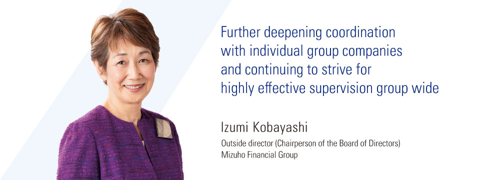 Izumi Kobayashi Outside director (Chairperson of the Board of Directors) Mizuho Financial Group
